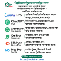 সবচেয়ে সাশ্রয়ী Combo Pack – Canva, ChatGPT, Grammarly, Quillbot & SEO Tools (মাসিক)